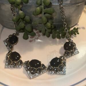 Stella & Dot Vintage Cut Crystal and Onyx Necklace/Choker 80 Stone 16"